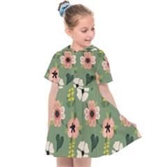 Flower Green Pink Pattern Floral Kids  Sailor Dress