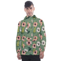 Flower Green Pink Pattern Floral Men s Front Pocket Pullover Windbreaker by anzea