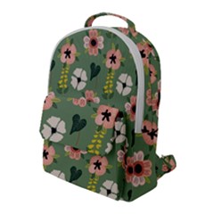 Flower Green Pink Pattern Floral Flap Pocket Backpack (large)