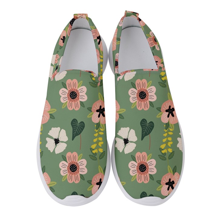 Flower Green Pink Pattern Floral Women s Slip On Sneakers