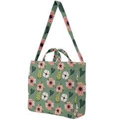 Flower Green Pink Pattern Floral Square Shoulder Tote Bag