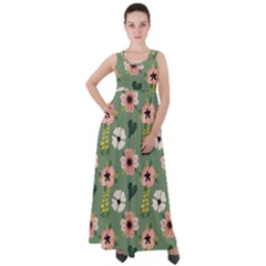 Flower Green Pink Pattern Floral Empire Waist Velour Maxi Dress by anzea