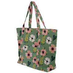 Flower Green Pink Pattern Floral Zip Up Canvas Bag