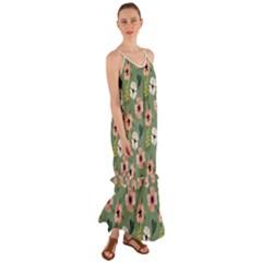 Flower Green Pink Pattern Floral Cami Maxi Ruffle Chiffon Dress by anzea