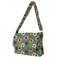 Flower Green Pink Pattern Floral Full Print Messenger Bag (l) by anzea