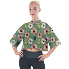 Flower Green Pink Pattern Floral Mock Neck T-shirt