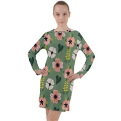 Flower Green Pink Pattern Floral Long Sleeve Hoodie Dress