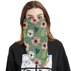 Flower Green Pink Pattern Floral Face Covering Bandana (triangle) by anzea