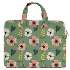 Flower Green Pink Pattern Floral Macbook Pro 15  Double Pocket Laptop Bag 