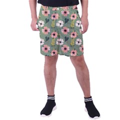 Flower Green Pink Pattern Floral Men s Pocket Shorts by anzea