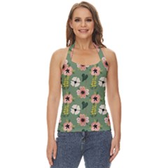 Flower Green Pink Pattern Floral Basic Halter Top