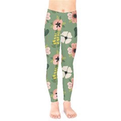 Flower Green Pink Pattern Floral Kids  Classic Winter Leggings