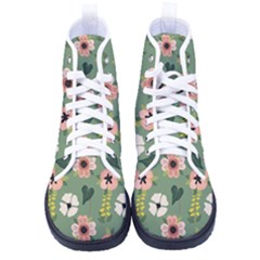 Flower Green Pink Pattern Floral Men s High-top Canvas Sneakers by anzea