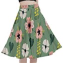 Flower Green Pink Pattern Floral A-Line Full Circle Midi Skirt With Pocket View1