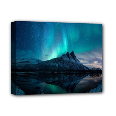 Aurora Borealis Mountain Reflection Deluxe Canvas 14  X 11  (stretched) by Grandong