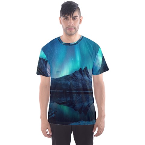 Aurora Borealis Mountain Reflection Men s Sport Mesh T-shirt by Grandong