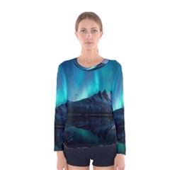 Aurora Borealis Mountain Reflection Women s Long Sleeve T-shirt