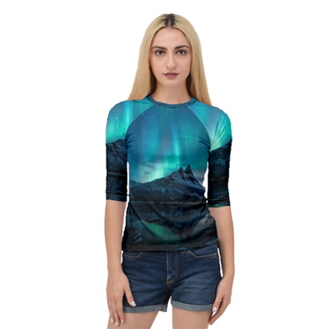 Aurora Borealis Mountain Reflection Quarter Sleeve Raglan T-shirt by Grandong