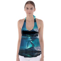 Aurora Borealis Mountain Reflection Tie Back Tankini Top by Grandong