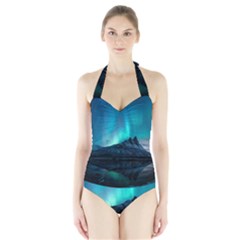 Aurora Borealis Mountain Reflection Halter Swimsuit by Grandong