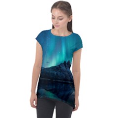 Aurora Borealis Mountain Reflection Cap Sleeve High Low Top by Grandong