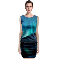 Aurora Borealis Mountain Reflection Sleeveless Velvet Midi Dress by Grandong