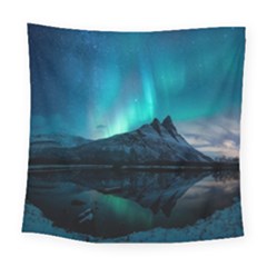 Aurora Borealis Mountain Reflection Square Tapestry (large)