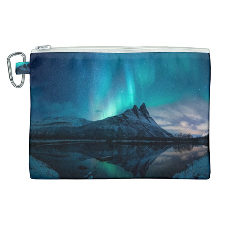 Aurora Borealis Mountain Reflection Canvas Cosmetic Bag (XL)