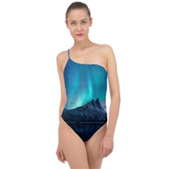 Aurora Borealis Mountain Reflection Classic One Shoulder Swimsuit by Grandong