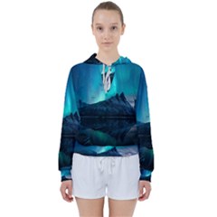 Aurora Borealis Mountain Reflection Women s Tie Up Sweat by Grandong