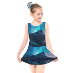 Aurora Borealis Mountain Reflection Kids  Skater Dress Swimsuit by Grandong