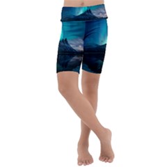 Aurora Borealis Mountain Reflection Kids  Lightweight Velour Cropped Yoga Leggings by Grandong