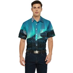 Aurora Borealis Mountain Reflection Men s Short Sleeve Pocket Shirt  by Grandong