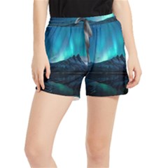 Aurora Borealis Mountain Reflection Women s Runner Shorts by Grandong