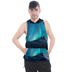 Aurora Borealis Mountain Reflection Men s Sleeveless Hoodie by Grandong