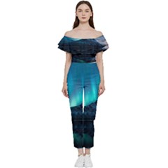 Aurora Borealis Mountain Reflection Bardot Ruffle Jumpsuit by Grandong