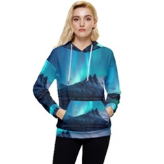 Aurora Borealis Mountain Reflection Women s Lightweight Drawstring Hoodie