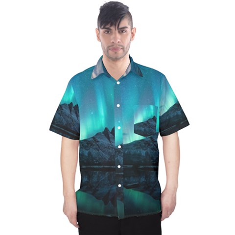 Aurora Borealis Mountain Reflection Men s Hawaii Shirt by Grandong