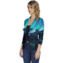 Aurora Borealis Mountain Reflection Women s One-Button 3/4 Sleeve Short Jacket View2