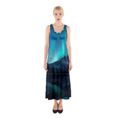 Aurora Borealis Mountain Reflection Sleeveless Maxi Dress by Grandong