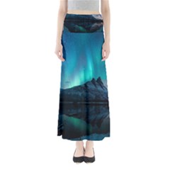 Aurora Borealis Mountain Reflection Full Length Maxi Skirt by Grandong