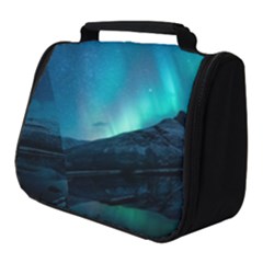 Aurora Borealis Mountain Reflection Full Print Travel Pouch (small) by Grandong