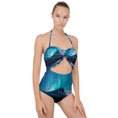 Aurora Borealis Mountain Reflection Scallop Top Cut Out Swimsuit by Grandong