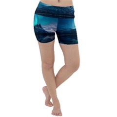 Aurora Borealis Mountain Reflection Lightweight Velour Yoga Shorts by Grandong