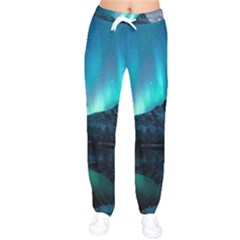 Aurora Borealis Mountain Reflection Women Velvet Drawstring Pants