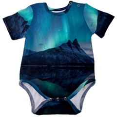 Aurora Borealis Mountain Reflection Baby Short Sleeve Bodysuit by Grandong