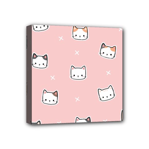 Cute Cat Cartoon Doodle Seamless Pink Pattern Mini Canvas 4  X 4  (stretched) by Grandong