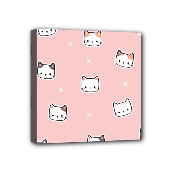 Cute Cat Cartoon Doodle Seamless Pink Pattern Mini Canvas 4  x 4  (Stretched)