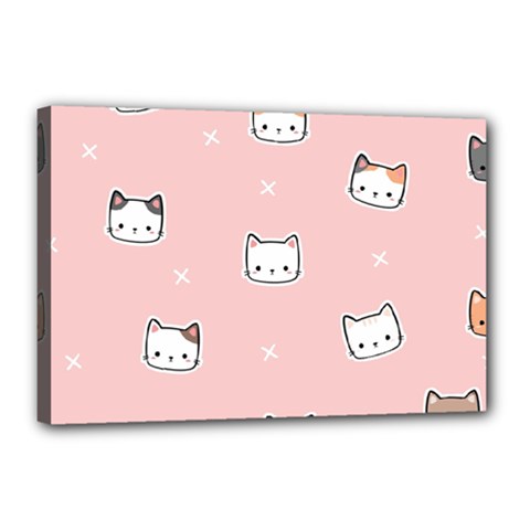 Cute Cat Cartoon Doodle Seamless Pink Pattern Canvas 18  X 12  (stretched) by Grandong