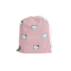 Cute Cat Cartoon Doodle Seamless Pink Pattern Drawstring Pouch (medium) by Grandong